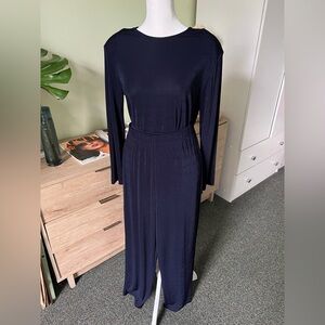 Vintage Slinky Stretch Pants & Long-Sleeve Shiny T-Sorry Coord Matching Set Sz S